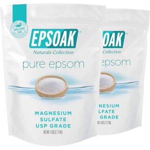 imageEpsoak Epsom Salt  10 lb Two 5 lb Resealable Bags Magnesium Sulfate USP Unscented Made in USA Perfect for Bath Spa and Soaking
